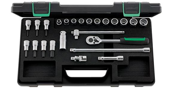 3/8 inch bi-hexagon socket set 24 pieces AF 8-19 mm in ABS plastic box