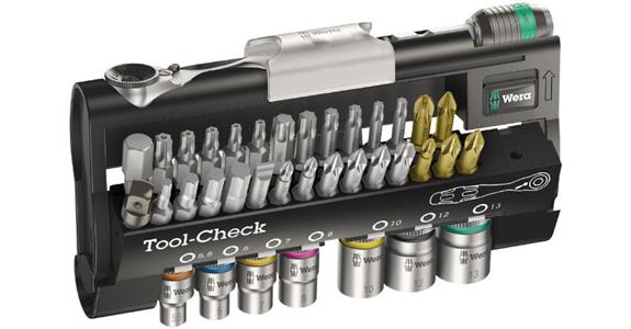 Zestaw WERA Tool-Check, 38 szt., grzechotka 1/4', uchwyt, 28 końcówek, adapter