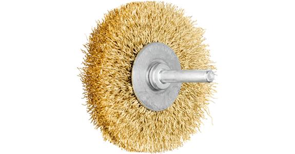 Shank wheel brush, brass wire, 0.20x15x50 mm, cylinder clamping shank dia. 6 mm